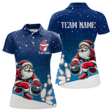 Maxcorners Christmas Santa Bowling Polo, Quarter Zip Shirt Custom Christmas Bowling Team Jersey | Blue