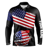 Maxcorners American Flag Golf Ball Black Golf Polo Shirt Custom Patriotic Golf Tops Golfing Gifts