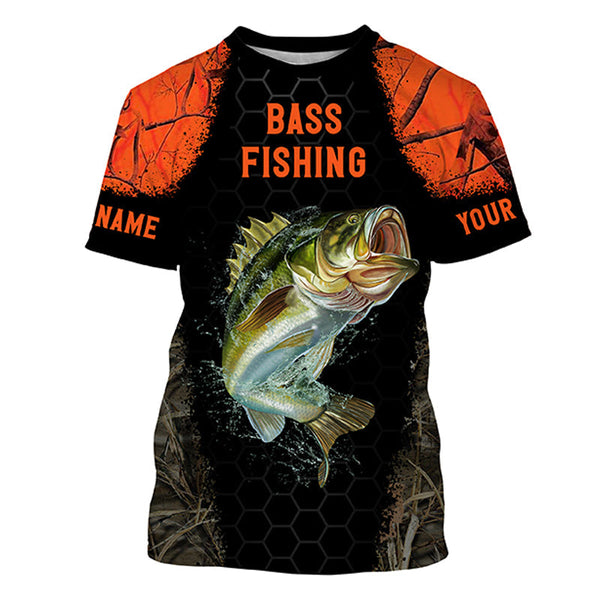 Maxcorners Bass Fishing Apparel Orange Customize Name 3D Shirts