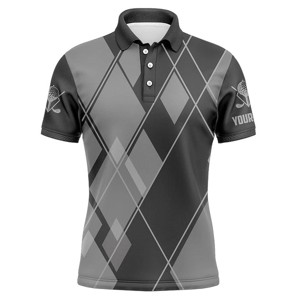 MaxCorners Golfs Gray Argyle Pattern Customized Name 3D Polo Shirt For Men