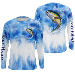 Maxcorners Tuna saltwater fishing blue sea camo Custom Name sun protection UPF long sleeves fishing shirts jersey LM2408