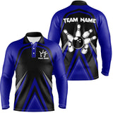 Maxcorners Black and Blue Retro Bowling Polo, Quarter Zip Shirts Custom Team Bowling Jerseys, bowl gifts