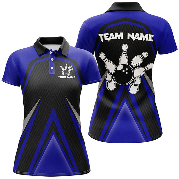 Maxcorners Black and Blue Retro Bowling Polo, Quarter Zip Shirts Custom Team Bowling Jerseys, bowl gifts