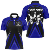 Maxcorners Black and Blue Retro Bowling Polo, Quarter Zip Shirts Custom Team Bowling Jerseys, bowl gifts