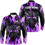 Maxcorners Purple Flame Skull Bowling Shirts Custom Team Bowling Jerseys Halloween Outfits