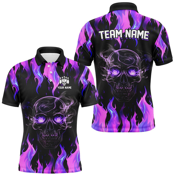 Maxcorners Purple Flame Skull Bowling Shirts Custom Team Bowling Jerseys Halloween Outfits