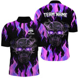 Maxcorners Purple Flame Skull Bowling Shirts Custom Team Bowling Jerseys Halloween Outfits