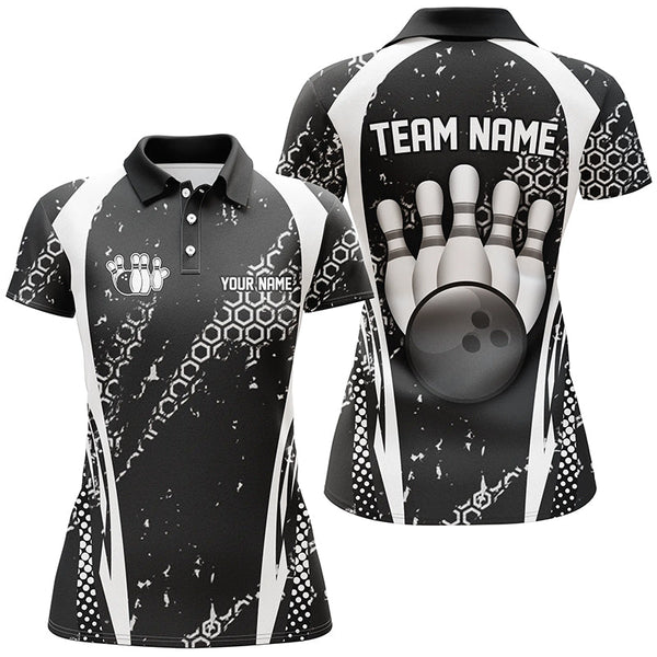 Maxcorners Black and White Grunge Retro Bowling Shirts Custom Team Bowling League Jerseys