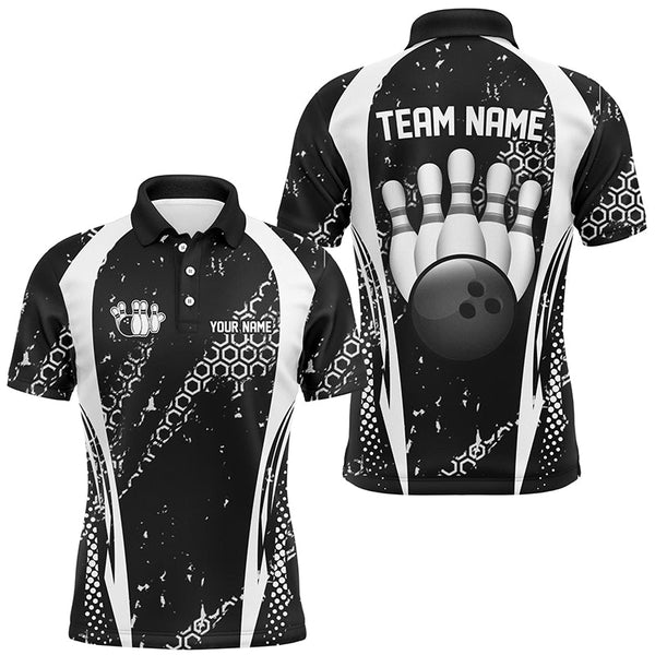 Maxcorners Black and White Grunge Retro Bowling Shirts Custom Team Bowling League Jerseys