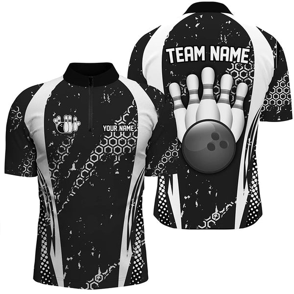 Maxcorners Black and White Grunge Retro Bowling Shirts Custom Team Bowling League Jerseys