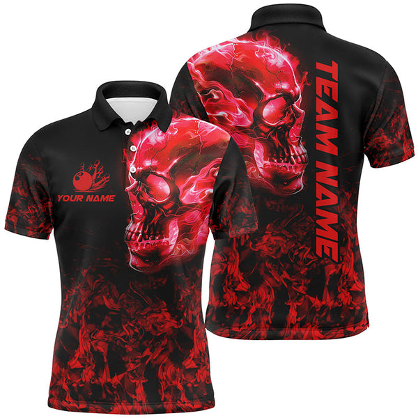 Maxcorners Black and Red Flame Skull camo bowling shirt custom bowling team jerseys, gifts for bowlers