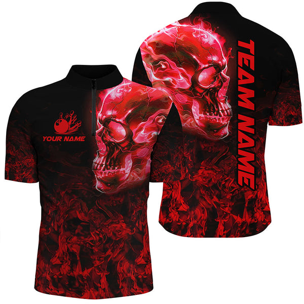 Maxcorners Black and Red Flame Skull camo bowling shirt custom bowling team jerseys, gifts for bowlers