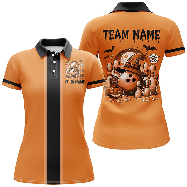 Maxcorners Orange retro Bowling Polo, Quarter Zip Shirt Custom Funny Halloween Bowling Team Jerseys