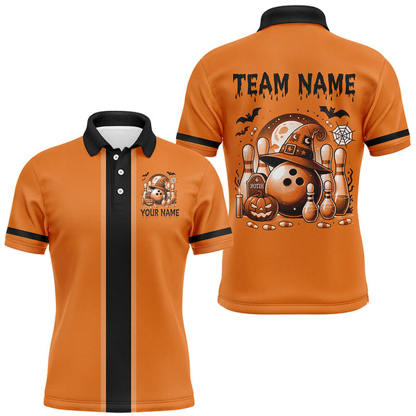 Maxcorners Orange retro Bowling Polo, Quarter Zip Shirt Custom Funny Halloween Bowling Team Jerseys