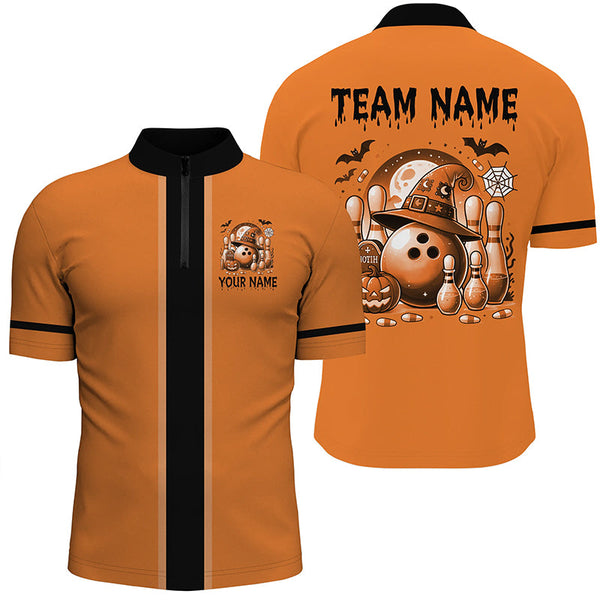 Maxcorners Orange retro Bowling Polo, Quarter Zip Shirt Custom Funny Halloween Bowling Team Jerseys