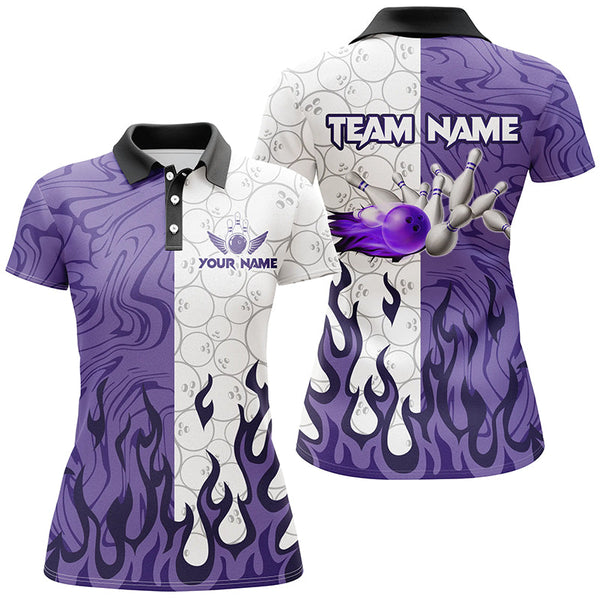 Maxcorners White Camo Bowling Purple Flame Bowling Shirts Custom Bowling Team League Jerseys