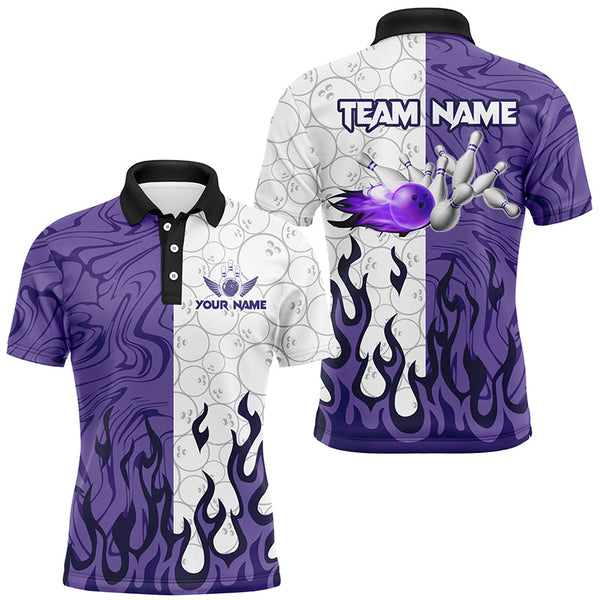 Maxcorners White Camo Bowling Purple Flame Bowling Shirts Custom Bowling Team League Jerseys