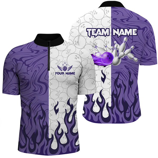 Maxcorners White Camo Bowling Purple Flame Bowling Shirts Custom Bowling Team League Jerseys