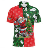 Maxcorners Funny Santa Golfer Red and green Xmas pattern Men golf polo shirt custom Christmas golf tops for Men