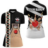Maxcorners Personalized Red, White And Black Retro Bowling Polo, Quarter Zip Shirt For Men, Bowling Team Jersey