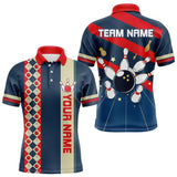 Maxcorners Personalized Red, White And Blue Retro Bowling Polo, Quarter Zip Shirt For Men, Bowling Team Jersey