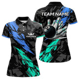 Maxcorners Personalized Black, Blue and Turquoise Camo Bowling Shirt For Men Custom Team Name Bowling Jerseys LM253