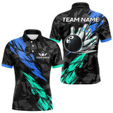 Maxcorners Personalized Black, Blue and Turquoise Camo Bowling Shirt For Men Custom Team Name Bowling Jerseys LM253