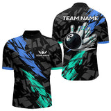 Maxcorners Personalized Black, Blue and Turquoise Camo Bowling Shirt For Men Custom Team Name Bowling Jerseys LM253