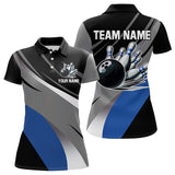 Maxcorners Personalized Black, Gray and Blue Bowling Shirts For Men, Bowling Balls And Pins Bowling Team Shirts LM253