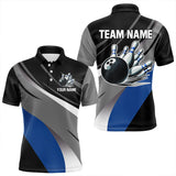 Maxcorners Personalized Black, Gray and Blue Bowling Shirts For Men, Bowling Balls And Pins Bowling Team Shirts LM253