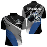 Maxcorners Personalized Black, Gray and Blue Bowling Shirts For Men, Bowling Balls And Pins Bowling Team Shirts LM253