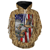 Maxcorners Duck hunting Camo American Flag patriotic Customize Name 3D All Over Printed Shirts LM2608