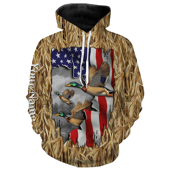 Maxcorners Duck hunting Camo American Flag patriotic Customize Name 3D All Over Printed Shirts LM2608