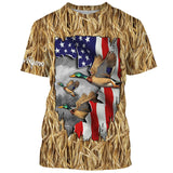 Maxcorners Duck hunting Camo American Flag patriotic Customize Name 3D All Over Printed Shirts LM2608