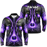 Maxcorners Purple Flame Custom Skull Bowling Shirt, Skull Bowling Team Shirts