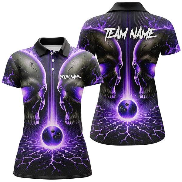 Maxcorners Purple Flame Custom Skull Bowling Shirt, Skull Bowling Team Shirts