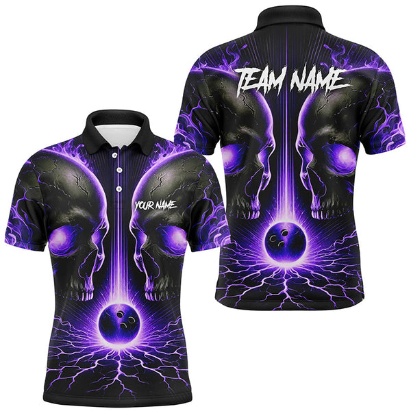 Maxcorners Purple Flame Custom Skull Bowling Shirt, Skull Bowling Team Shirts