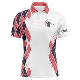 Maxcorners Blue and Pink argyle pattern White Golf Polo Shirt for men Custom male golf attire for men