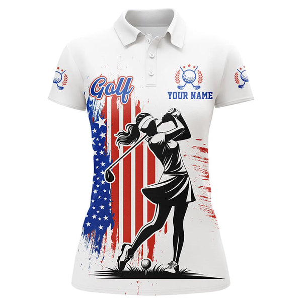 Maxcorners American Flag White Women golf polo shirt custom patriotic team golf shirts for ladies golfer gift