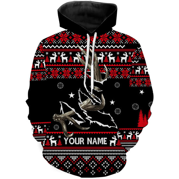 Maxcorners Funny Ugly Sweater pattern Deer shed Hunting Custom All over print Shirts, Christmas shirt for hunte LM2608