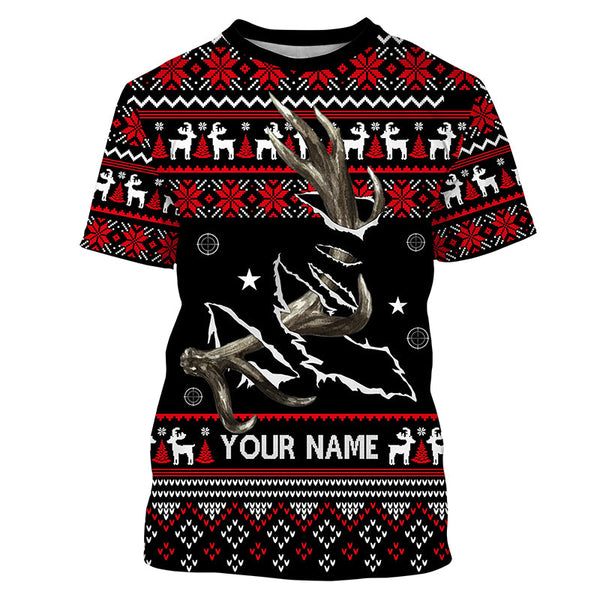Maxcorners Funny Ugly Sweater pattern Deer shed Hunting Custom All over print Shirts, Christmas shirt for hunte LM2608