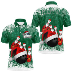 Maxcorners Mens bowling shirts Custom Funny Christmas snowflake Santa Bowling Ball pins Team Jersey | Green TU2511