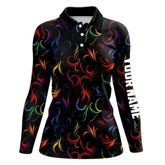 Maxcorners Colorful Rainbow Fire pattern Womens golf polos shirts custom golf attire for women