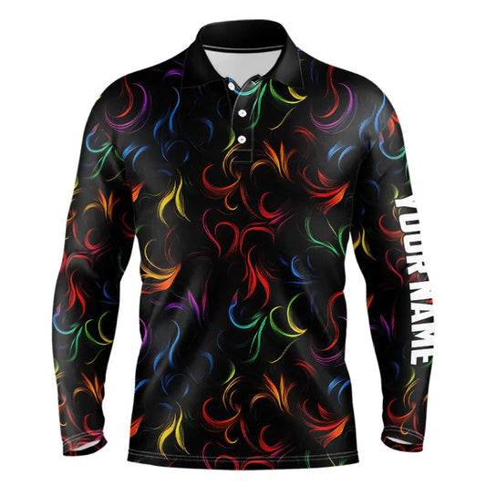 Maxcorners Colorful Rainbow Fire pattern Mens golf polos shirts custom golf attire for men