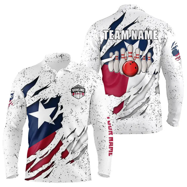 Maxcorners Personalized Texas Flag Grunge Pattern Bowling Shirts For Men Custom Texas Bowling Team Jerseys