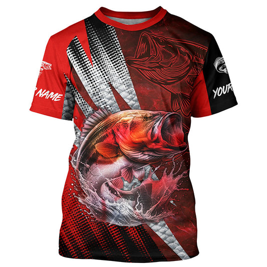 Maxcorners Bass fishing Custom sun protection long sleeve fishing shirts, bass fishing jersey | Red LM2408