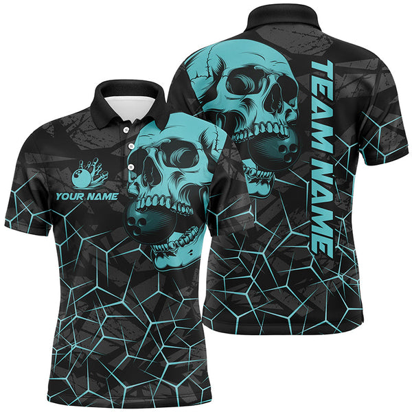 MaxCorners Bowling And Pins Black Skull Camo Customized Name, Team Name 3D Polo Shirt For Men