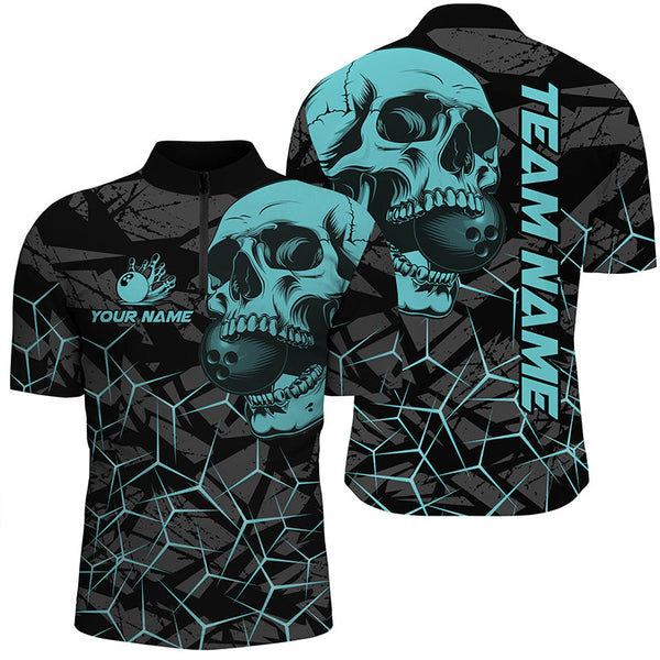 MaxCorners Bowling And Pins Black Skull Camo Customized Name, Team Name 3D Polo Shirt For Men