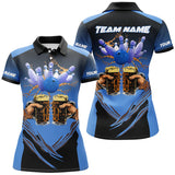 Maxcorners Bowling Ball And Pins Beer Black And Blue Customized Name, Team Name 3D Shirt