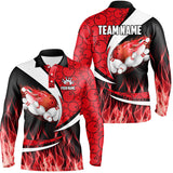 Maxcorners Red Flame Bowling Camo Bowling Polo, Quarter Zip Shirts Custom Bowling Team Bowler Jerseys